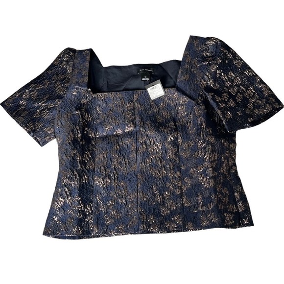 New Women’s Club Monaco Brocade Puff Sleeve Blouse Size 12 - Picture 2 of 10